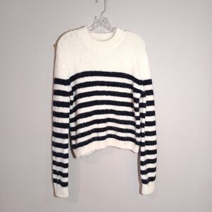 Zara Nautical Fuzzy Knit Sweater Stripes With Gold Buttons Size M